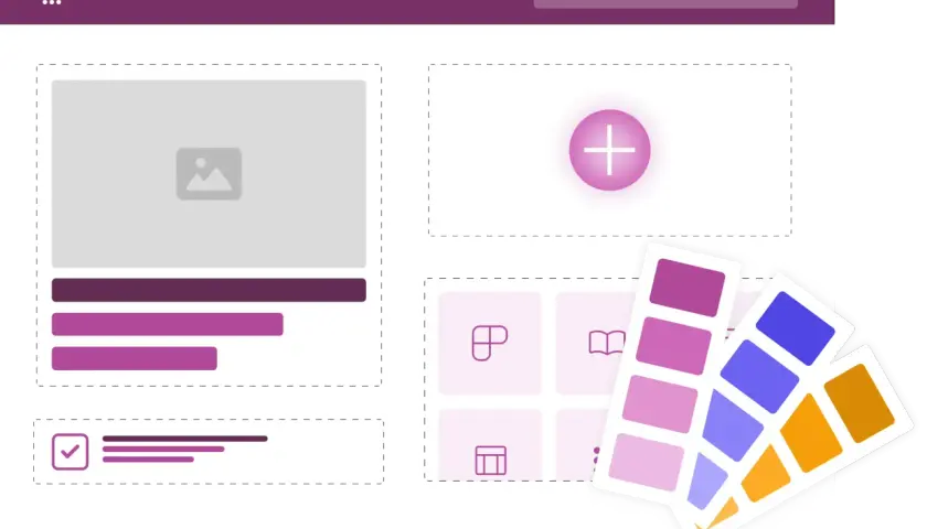 Conception d'une interface utilisateur pour un power apps tutorial, avec des éléments de design et une palette de couleurs.