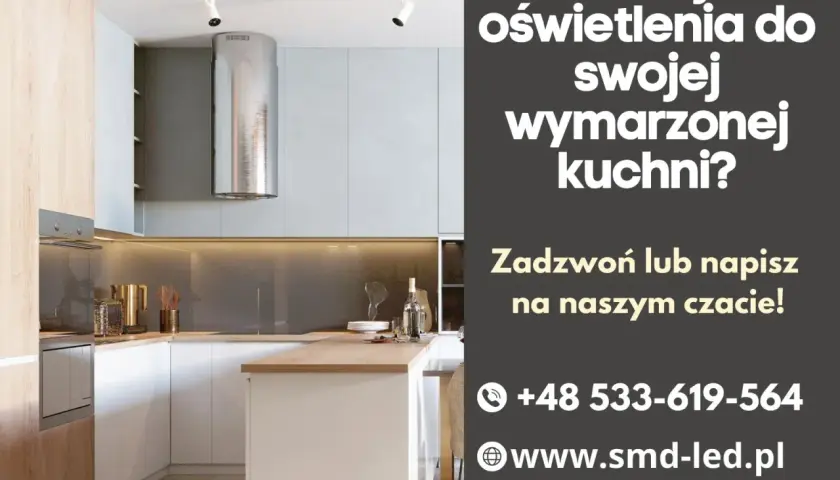 Nowoczesna kuchnia z wyspą i okapem. Szukasz oświetlenia kuchni inspiracje? Zadzwoń lub napisz!