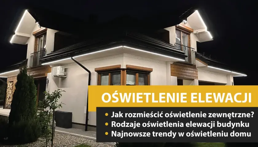 Nowoczesny montaż lamp na elewacji domu podkreśla jego architekturę. Oświetlenie zewnętrzne tworzy przytulną atmosferę.