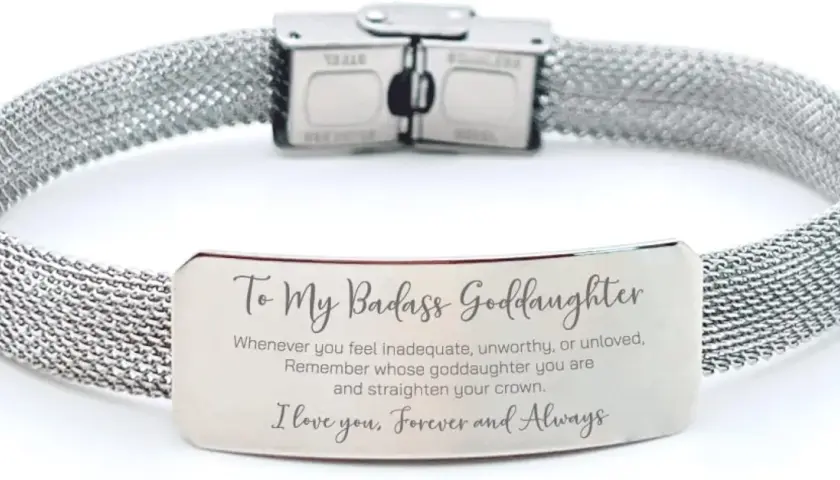 Srebrna bransoletka z siateczki z grawerem "To My Badass Goddaughter".