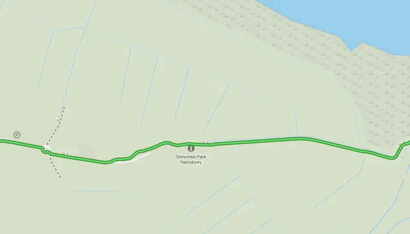Mapa szlaku w Słowińskim Parku Narodowym. Trasa prowadzi od portu do punktu widokowego, oferując kluki atrakcje.