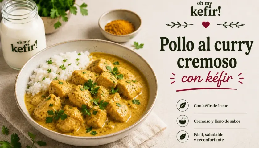 Delicioso pollo al curry cremoso con arroz blanco, decorado con perejil fresco. Un plato reconfortante y lleno de sabor.