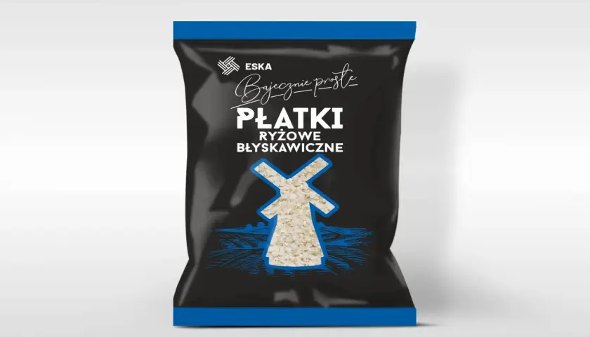 Opakowanie płatków ryżowych błyskawicznych ESKA. Czy płatki ryżowe błyskawiczne są zdrowe? Ten produkt może być częścią zdrowej diety.