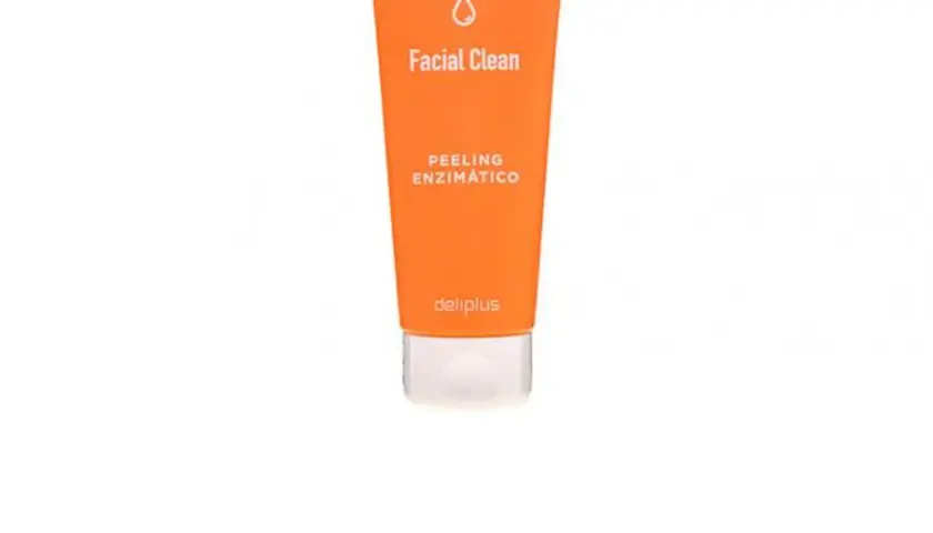 Tubo naranja de limpiador facial "Facial Clean" con "Peeling Enzimático" de Deliplus, un limpiador enzimático Mercadona para una piel radiante.