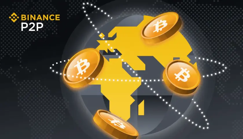 Binance P2P: Bitcoin krąży wokół świata, symbolizując globalne transakcje peer to peer.