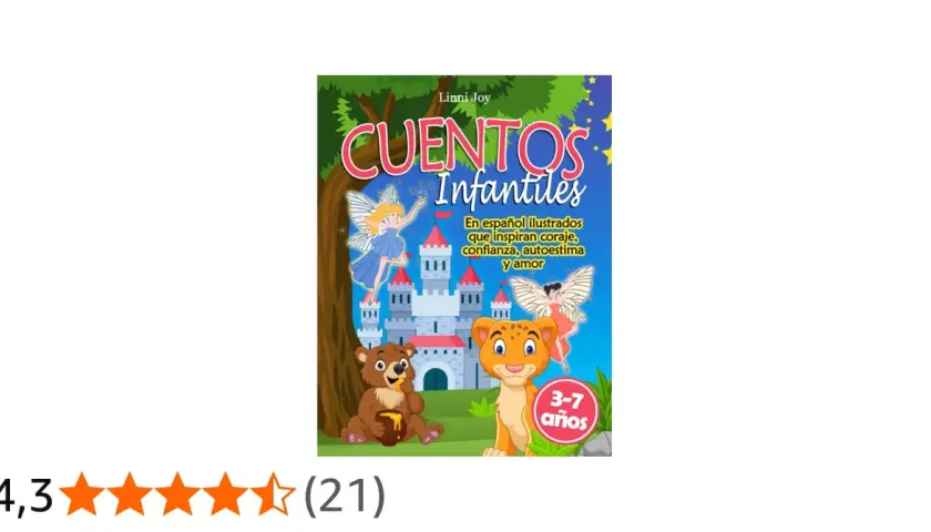 Portada de cuentos para niños de 7 años con un castillo, hadas, un oso y un león.