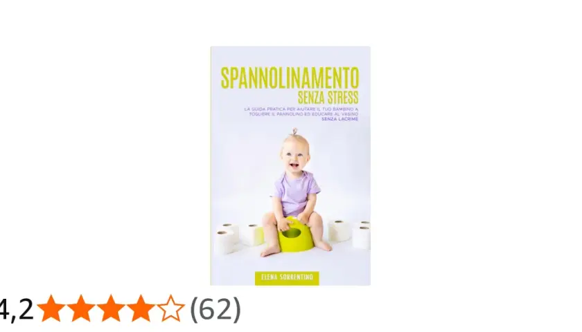 Copertina libro "Spannolinamento senza stress": bimba sorridente sul vasino, circondata da rotoli di carta igienica. Utile per chi cerca consigli su come organizzare un battesimo senza stress.