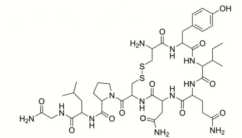 Struktura chemiczna oksytocyny.