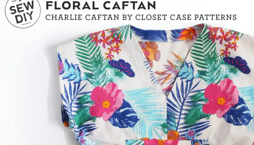 Floral caftan pattern free. A vibrant, tropical print caftan by Closet Case Patterns, perfect for a DIY sewing project.