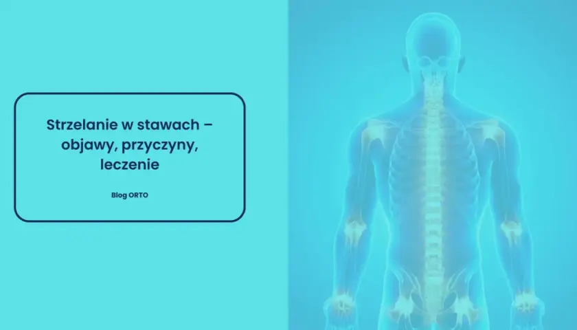 Strzelanie w stawach – objawy, przyczyny, leczenie. Grafika przedstawia szkielet człowieka z widocznymi stawami.