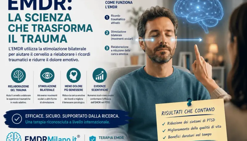 Man with eyes closed, following a finger with his gaze, with a brain graphic above.