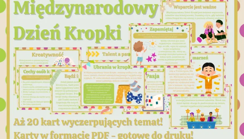 Międzynarodowy Dzień Kropki: święto kreatywności, talentów i pasji. Zachęca do wyrażania siebie i wspierania innych.