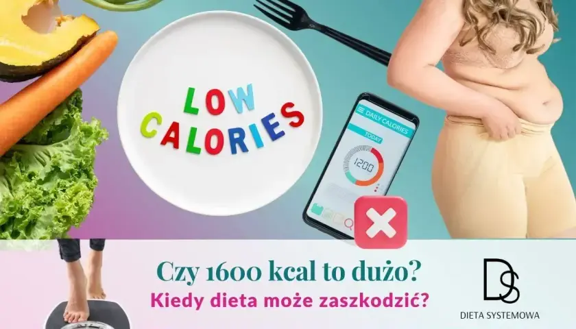 Warzywa, talerz z napisem "LOW CALORIES", aplikacja z kaloriami i osoba na wadze. Jak schudnąć zdrowo?