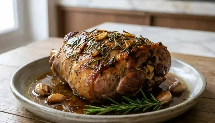 Gigot d'agneau rôti, parfumé au romarin et à l'ail, prêt à être dégusté. Une recette savoureuse pour un repas d'exception.