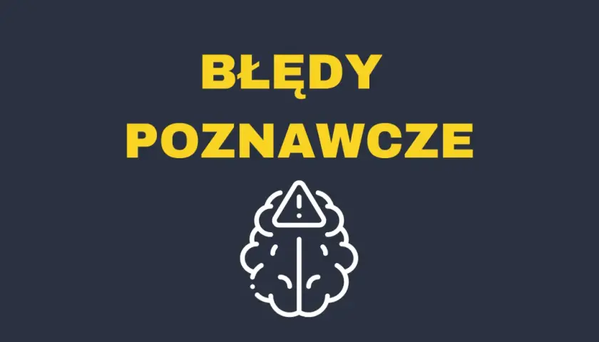 Błędy poznawcze: schemat mózgu z wykrzyknikiem w trójkącie ostrzegawczym.