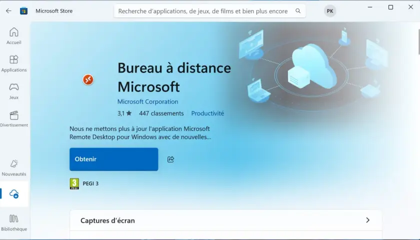 Accès bureau à distance par le web : l'application Microsoft Remote Desktop pour Windows.