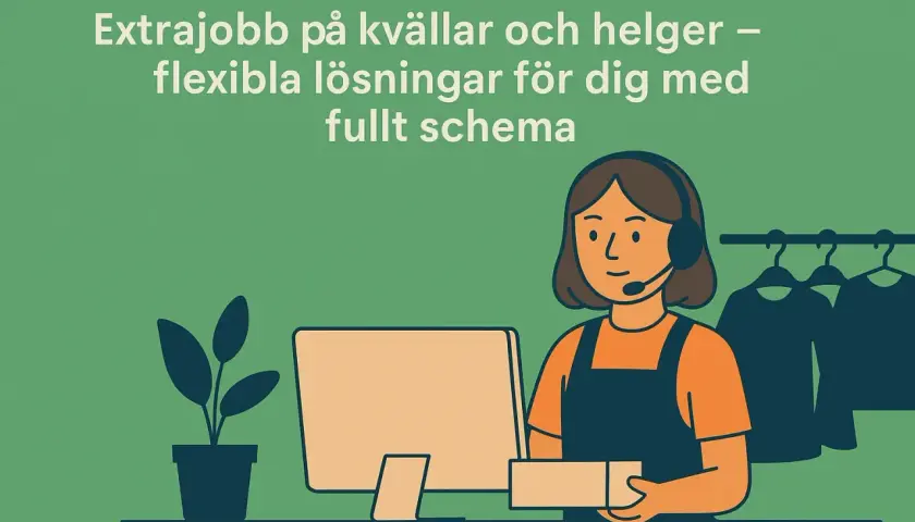 Kvinna med headset jobbar hemifrån, perfekt för extra inkomst. Flexibla lösningar för dig med fullt schema.