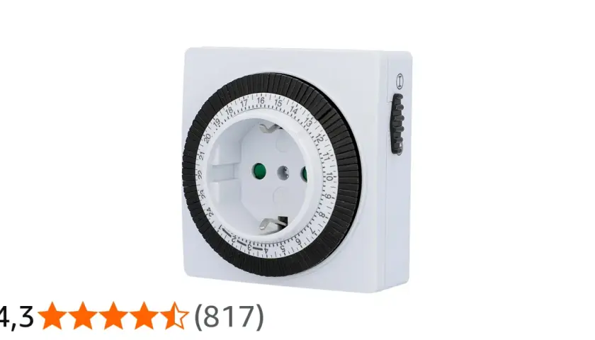 White mechanical timer with a 24-hour dial and a side switch.