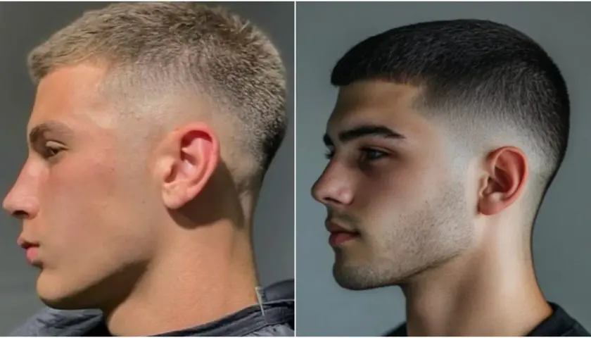 Dos hombres con pelo corto y degradado. El de la izquierda tiene el pelo rubio claro, el de la derecha, oscuro.