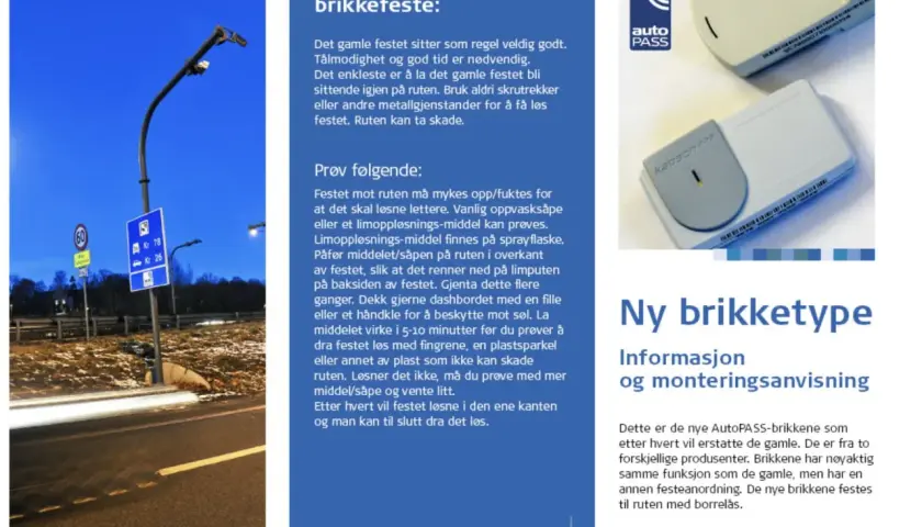 Norweskie opłaty drogowe: instrukcja usuwania starego uchwytu na bilet i montażu nowego.