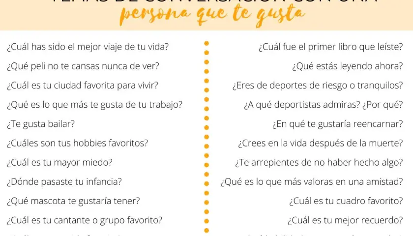 Lista de preguntas para conocer a alguien, ideal para iniciar conversaciones con esa persona que te gusta.