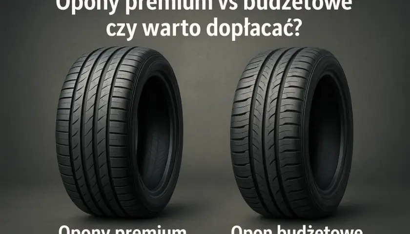 Dwa koła samochodowe: po lewej opona premium, po prawej budżetowa. Porównanie różnych marek opon.
