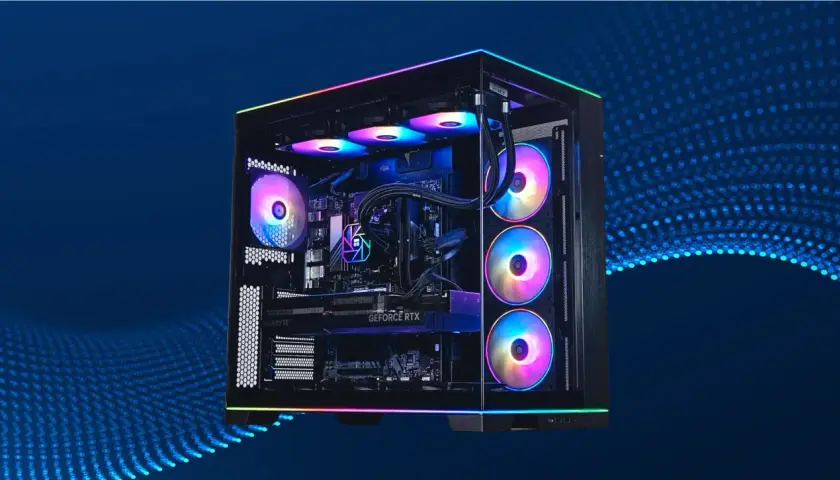 Ein Gaming-PC mit RGB-Beleuchtung. Das Netzteil liefert die nötige Energie für alle Komponenten.