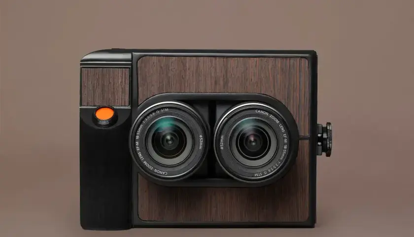 Retro aparat do tworzenia **fotografii 3d** z dwoma obiektywami Canon.