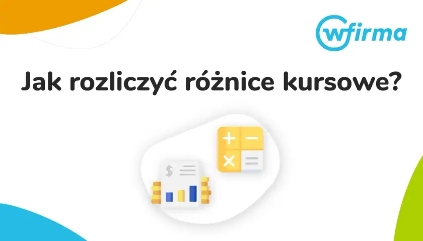 Jak rozliczyć różnice kursowe? Ikony rachunków i kalkulatora sugerują pomoc w finansach.