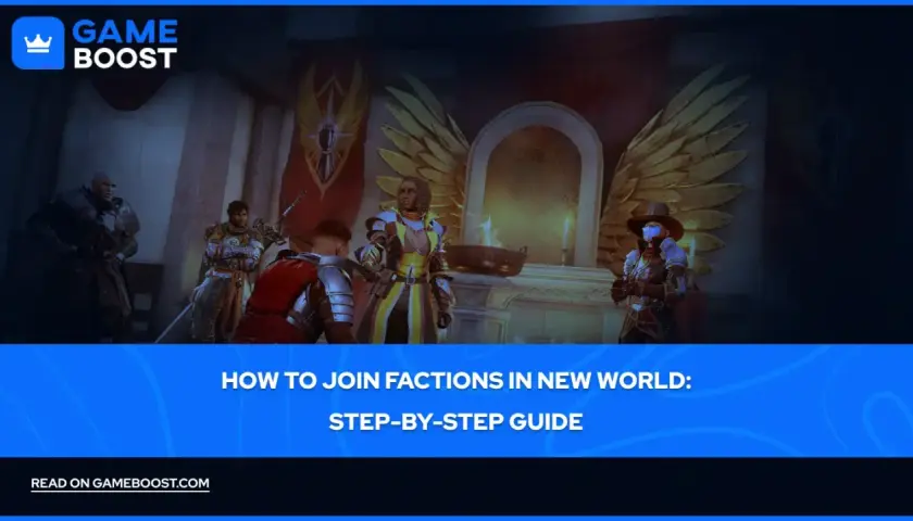 Postacie w zbrojach stoją przed złotymi skrzydłami, gotowe do wyboru nowych frakcji w New World.