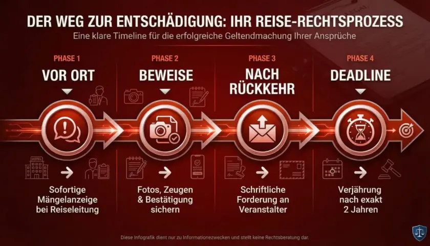 Der Weg zur Entschädigung: Eine Timeline für Ihre Reiseansprüche, die die "Frankfurter Tabelle 2026" als Orientierung nutzen könnte.