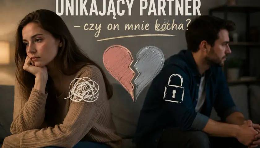Smutna kobieta i odwrócony mężczyzna. Serce pęknięte na pół, zablokowane. Czy on mnie kocha, ale nie chce związku?