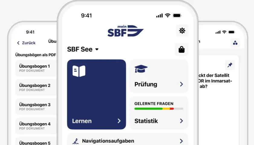 Die "mein SBF" App hilft beim BWL lernen für den SBF See. Übungsbögen, Prüfungsvorbereitung und Statistik sind verfügbar.