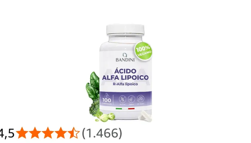 Bote de ácido alfa lipoico vegano de Bandini, 100 cápsulas. Con espinacas y brócoli.