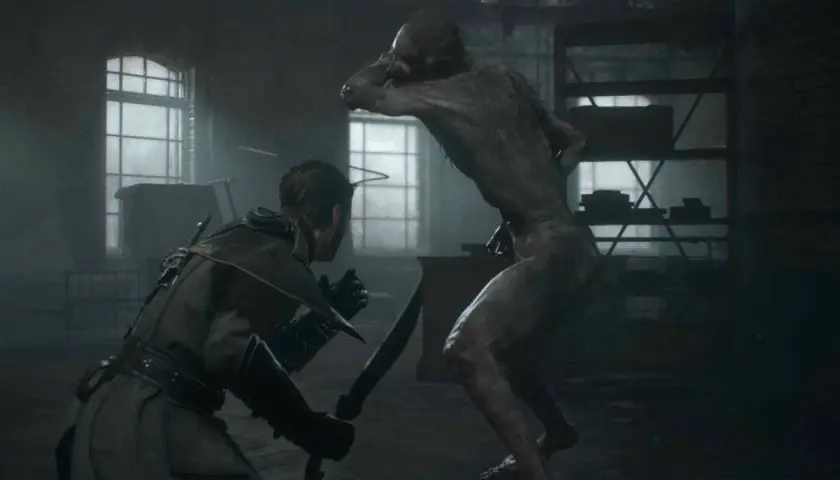 Ein Mann kämpft im Spiel "The Order: 1886" gegen ein monströses Wesen.