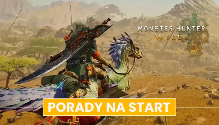 Łowca na grzbiecie latającego stworzenia w pustynnym krajobrazie. Poradnik Monster Hunter World: Porady na start.