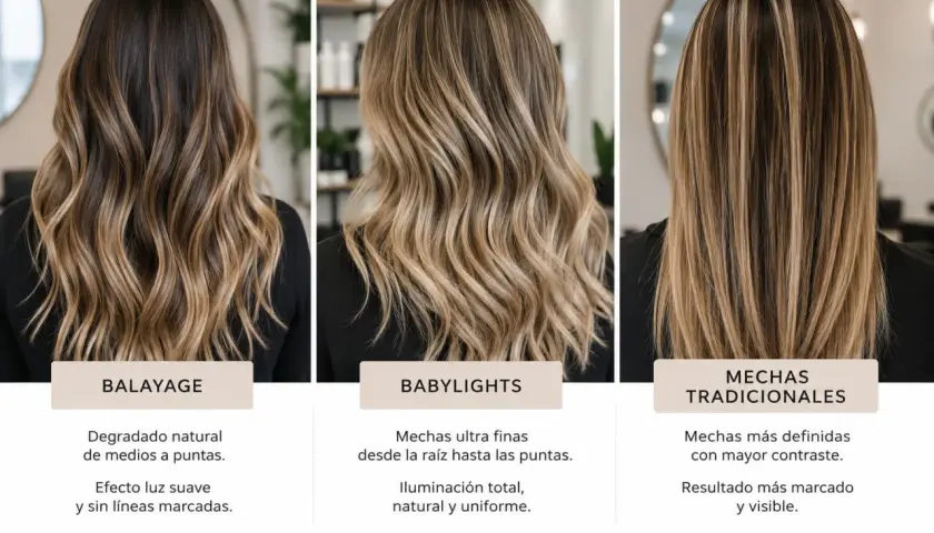 Cabello con babylights, mechas ultra finas desde la raíz para una iluminación natural y uniforme.