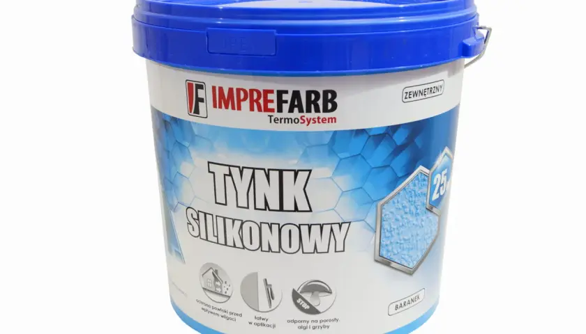 Wiadro z tynkiem silikonowym Imprefarb. Sprawdź atrakcyjną cenę za m2 robocizny tego produktu zewnętrznego.