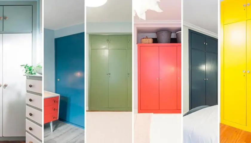 Armarios empotrados pintados de azul, verde, coral, gris oscuro y amarillo. ¡Ideas para pintar tu armario empotrado!