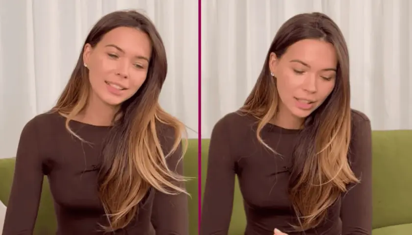 Sandra Kubicka kiedys, uśmiechnięta, z długimi, brązowymi włosami, w brązowej bluzce.