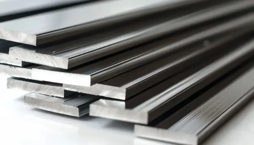 Fascio di barre in alluminio con finitura colore alluminio anodizzato naturale, lucide e resistenti.