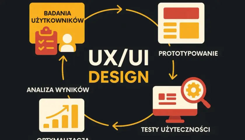 Cykl UX/UI Design: badania użytkowników, prototypowanie, testy użyteczności, optymalizacja. To droga, którą pokonuje user journey.