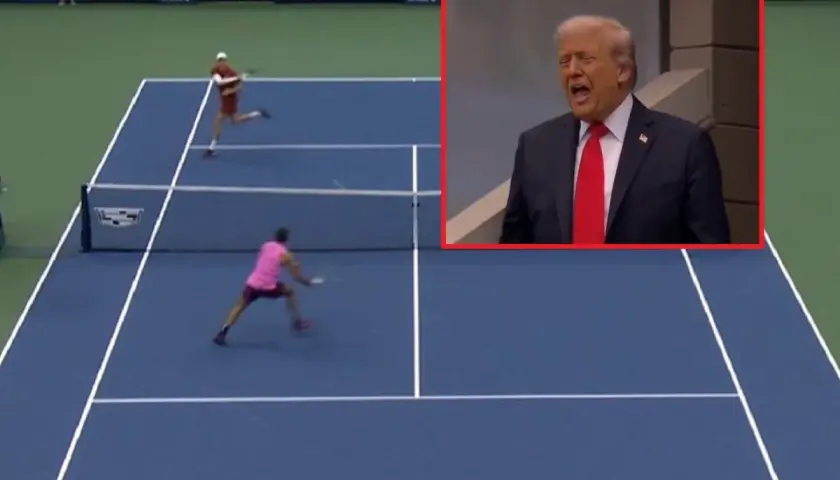 Donald Trump emocjonuje się podczas finału mężczyzn US Open w tenisie.