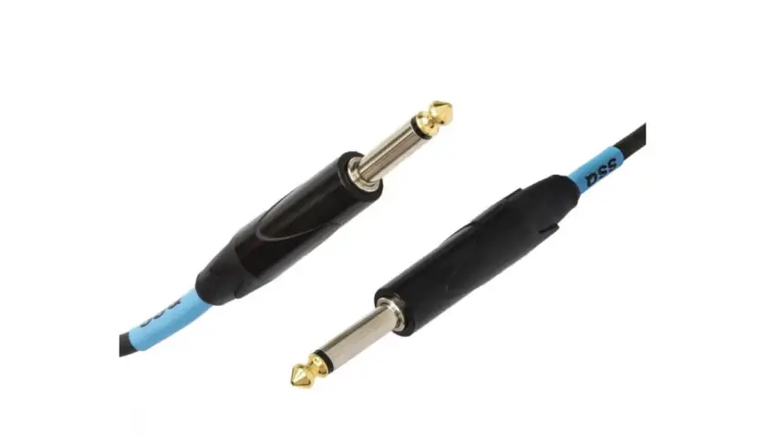 Dwa wtyki jack 6,3 mm z pozłacanymi końcówkami, idealne jako kabel do gitary elektrycznej.
