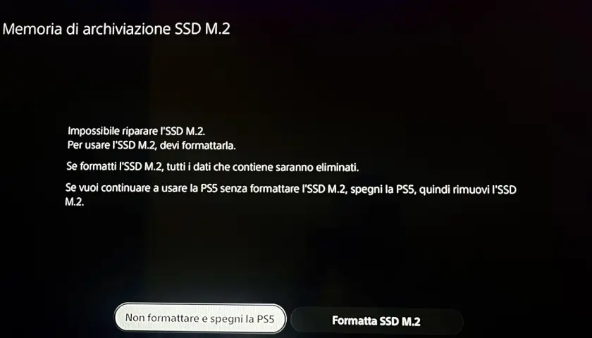 Meldung: "SSD M.2 formatieren" ist nötig, da die Reparatur fehlschlägt. Alle Daten gehen verloren.