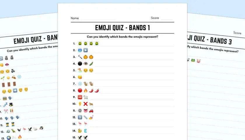 Emoji Quiz: Spiel Musik erraten! Kannst du die Bandnamen anhand der Emojis erkennen? Mehrere Runden zum Raten.