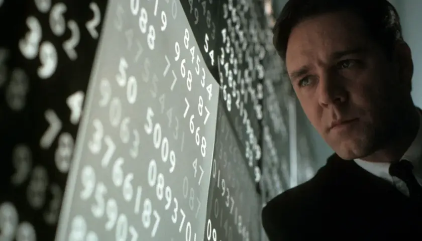 John Nash syn, wpatrzony w nieskończoność liczb, szuka ukrytego wzoru.