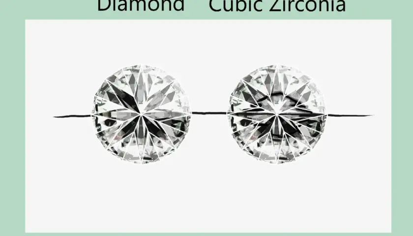 Zwei geschliffene Edelsteine, ein Diamant und ein Zirkonia, nebeneinander. So kannst du einen Diamant erkennen.