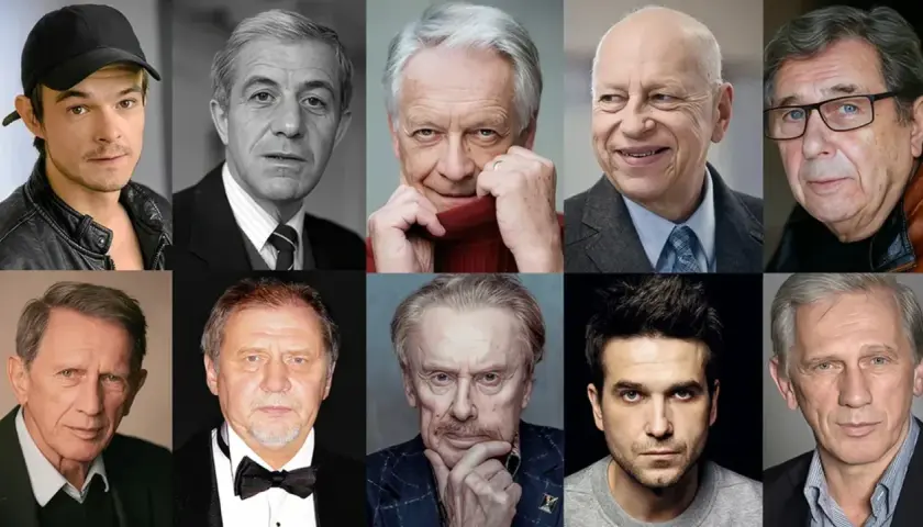 Portret zbiorowy znanych polskich reżyserów filmowych. Wśród nich rozpoznawalne nazwiska polskich reżyserów filmowych, od młodych talentów po weteranów kina.