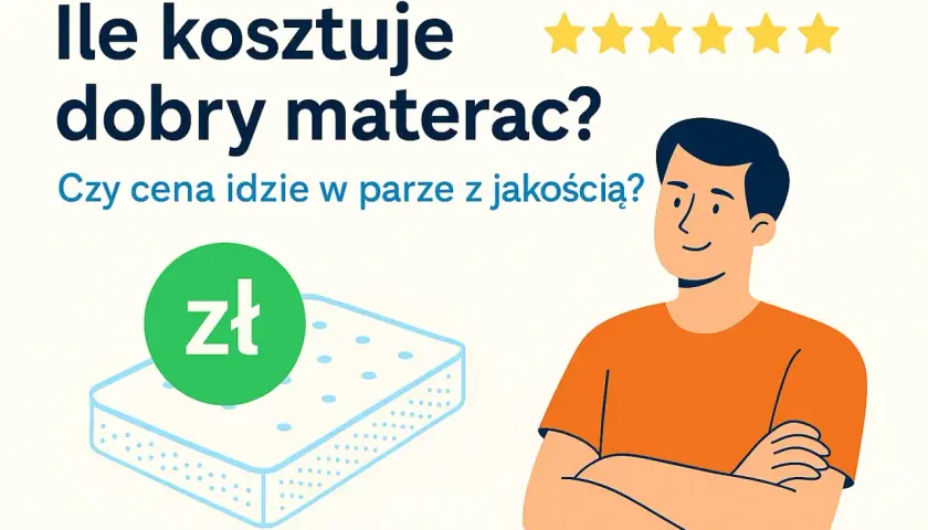 Ile kosztuje materac? Sprawdź, czy cena idzie w parze z jakością. Ilustracja przedstawia materac i mężczyznę.